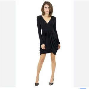 BCBG MaxAzria Black Ruched Cutout Dress Tie Waist Long Sleeve Cocktail Dress XXS